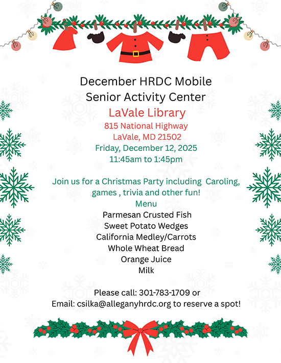December 12, 2025 LaVale Mobile Senior Activity Center Informational Flyer