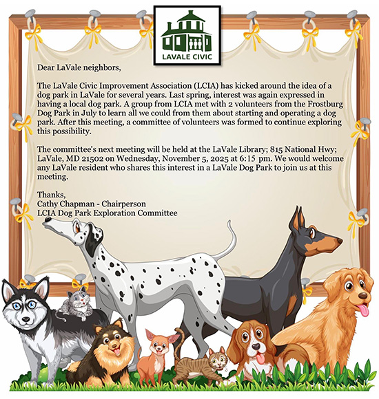 November 5, 2025 LCIA Dog Park Exploration Committee Meeting Informational Flyer