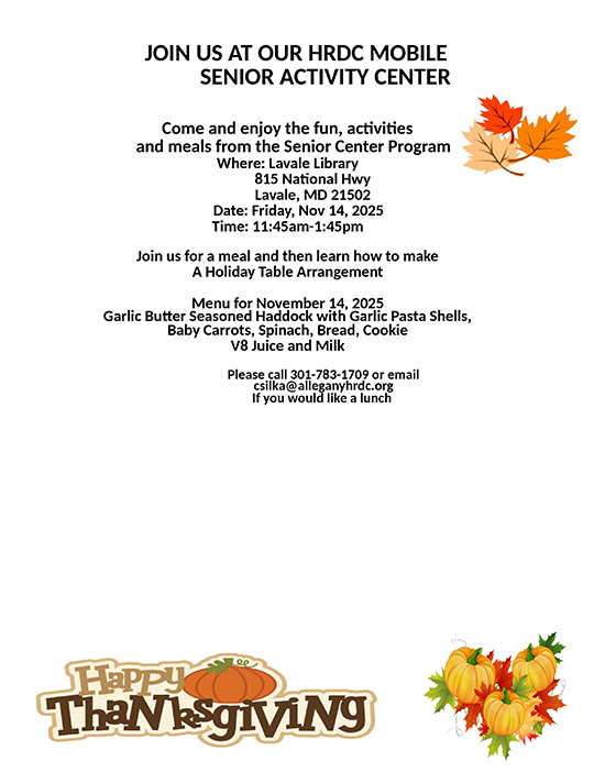 November 14, 2025 LaVale Mobile Senior Activity Center Informational Flyer