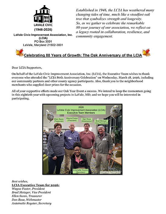 Thank You to All Supporters of LCIA's 80th Anniversary Celebration! - Click to open full letter in PDF format.