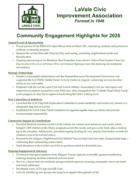 List of LCIA's Community Engagement Highlights for 2025 - Click to open full document in PDF format.